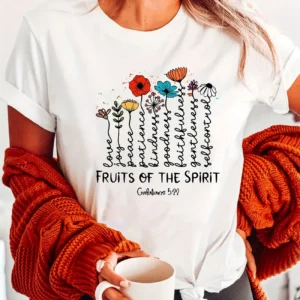 Women's Floral Print T-Shirt - Fruits of the Spirit Galatians 5:22
