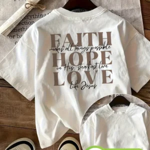 Women's Christian T-Shirt 'Faith, Hope, Love', White