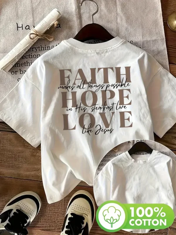 Women's Christian T-Shirt 'Faith, Hope, Love', White