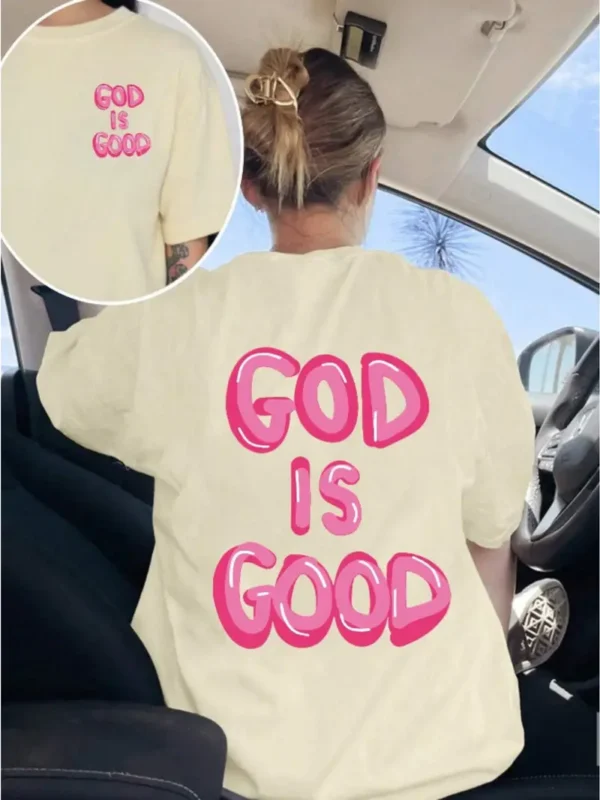 Women's 'God is Good' Oversized Christian T-Shirt, Beige