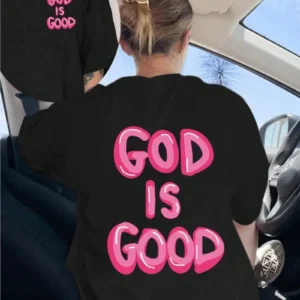 Women's 'God is Good' Oversized Christian T-Shirt, Black