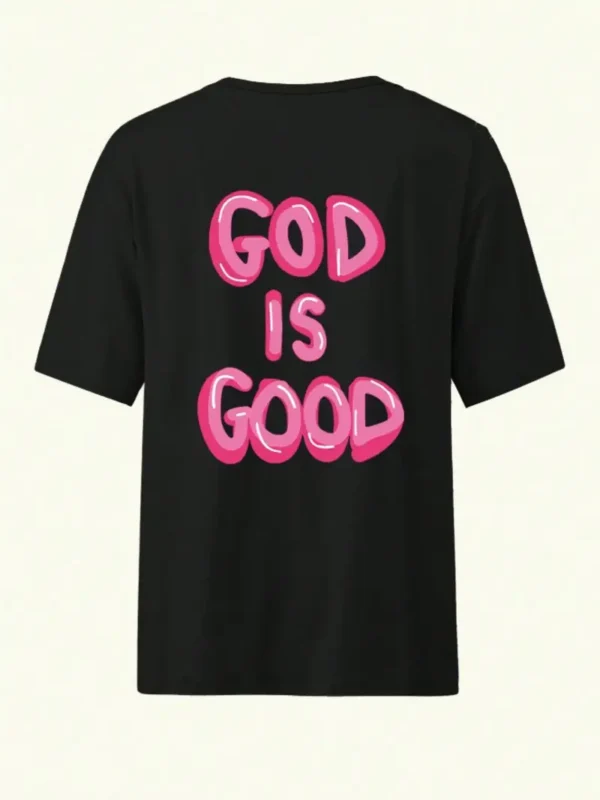 Women's 'God is Good' Oversized Christian T-Shirt, Black - Image 2
