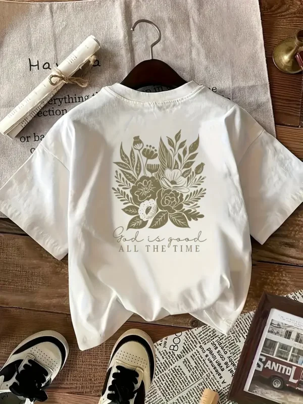 Women's Christian Floral T-Shirt 'God is Good All the Time', White - Image 3