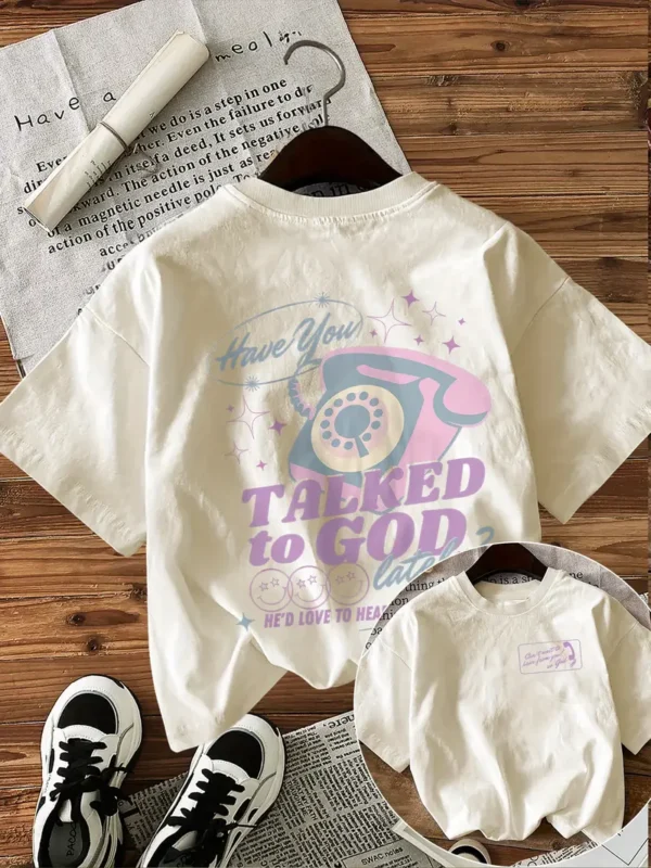Women's Vintage Christian "Have You Talked to God" Graphic T-Shirt, Beige