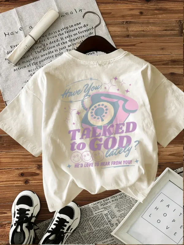 Women's Vintage Christian "Have You Talked to God" Graphic T-Shirt, Beige - Image 3