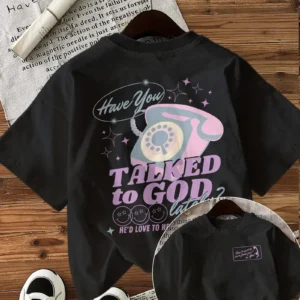 Women's Vintage Christian "Have You Talked to God" Graphic T-Shirt, Black