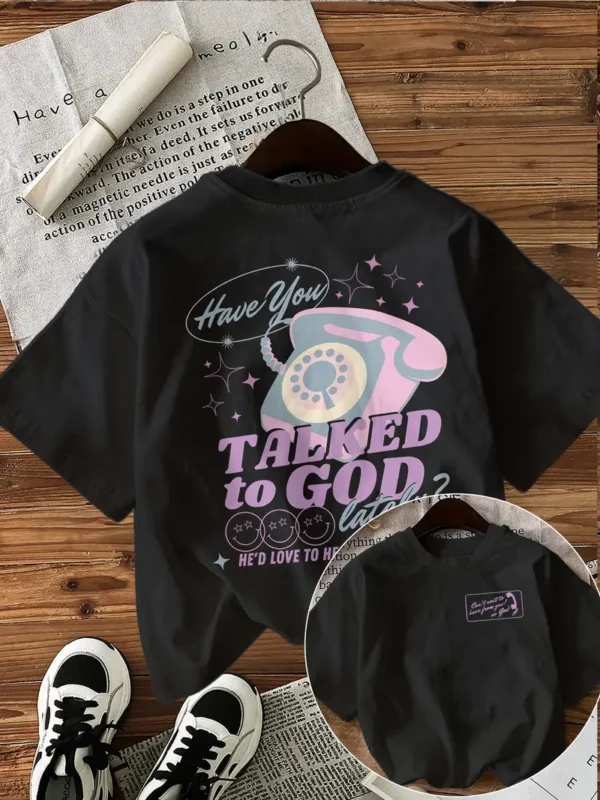 Women's Vintage Christian "Have You Talked to God" Graphic T-Shirt, Black