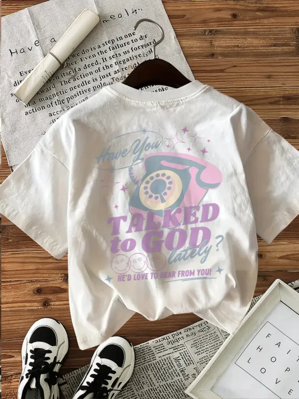 Women's Vintage Christian "Have You Talked to God" Graphic T-Shirt, White - Image 3