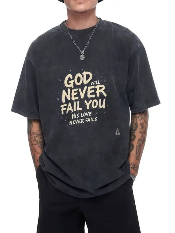 Men's Christian T-Shirt 'God Will Never Fail You', Black