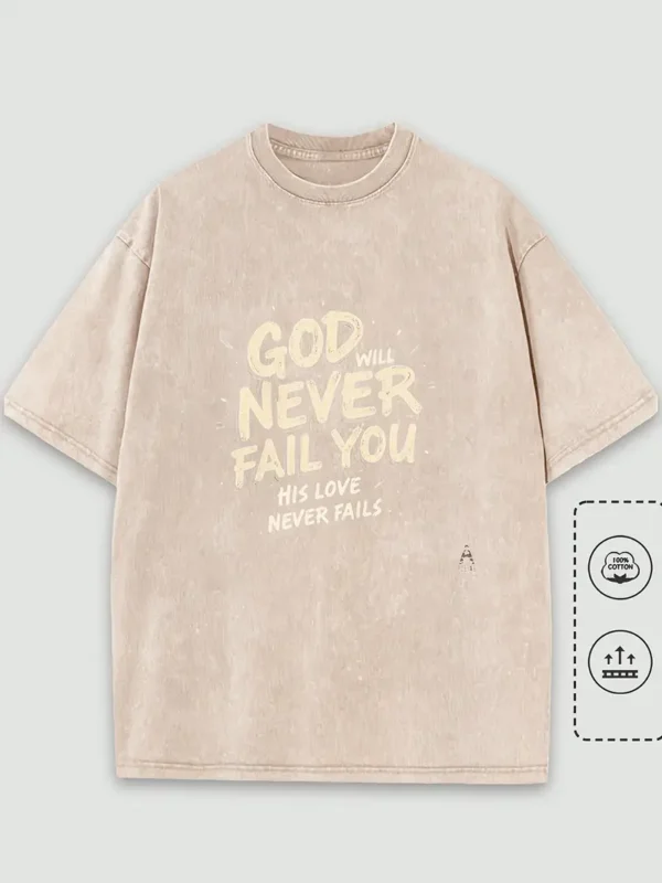 Men's Christian T-Shirt 'God Will Never Fail You', Beige