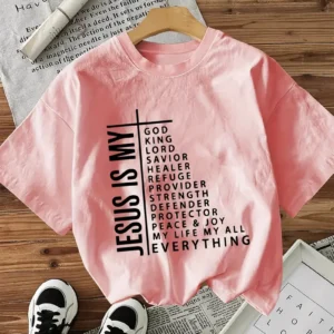 Women's Christian Cross T-Shirt 'Jesus is my...', Pink