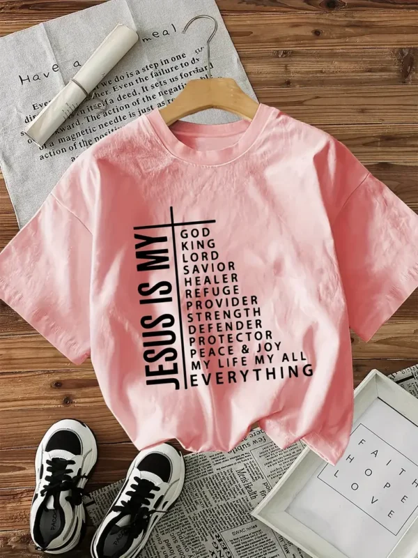 Women's Christian Cross T-Shirt 'Jesus is my...', Pink