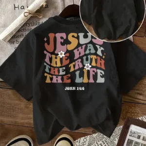 Women's 'Jesus the Way, the Truth, the Life' Christian T-Shirt, John 14:6, Black