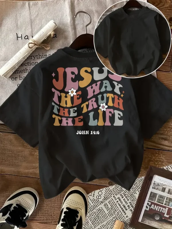 Women's 'Jesus the Way, the Truth, the Life' Christian T-Shirt, John 14:6, Black