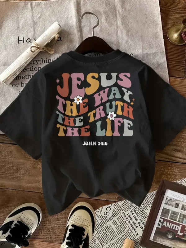 Women's 'Jesus the Way, the Truth, the Life' Christian T-Shirt, John 14:6, Black - Image 3