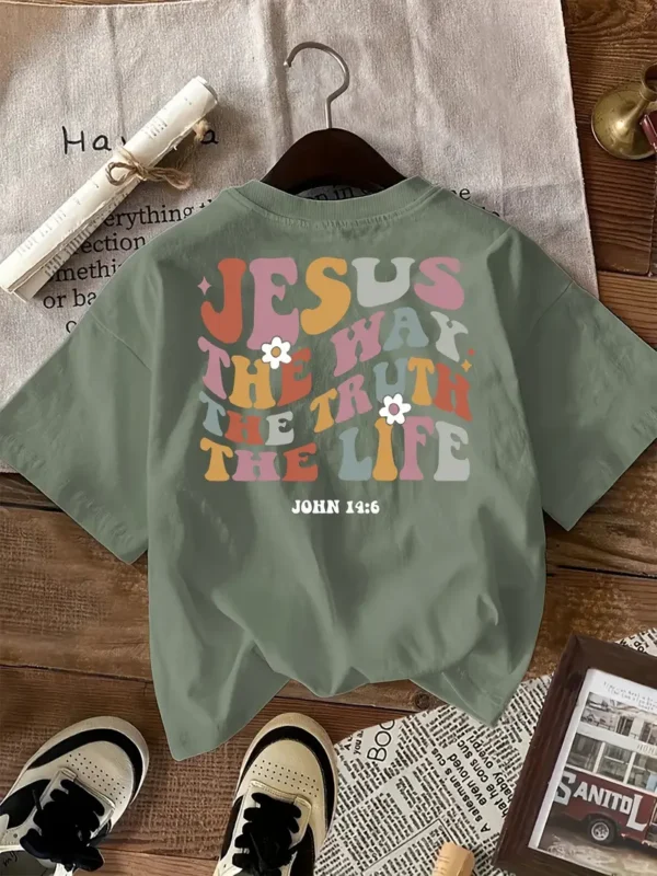 Women's 'Jesus the Way, the Truth, the Life' Christian T-Shirt, John 14:6, Green - Image 4