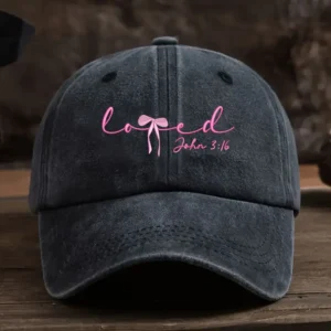 Scriptured Cap, Adjustable, John 3:16, Loved, Black