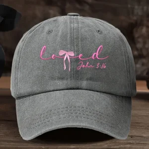 Scriptured Cap, Adjustable, John 3:16, Loved, Grey