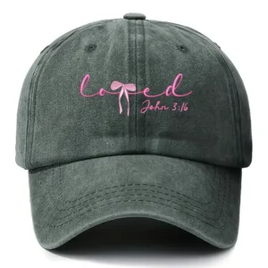 Scriptured Cap, Adjustable, John 3:16, Loved, Green