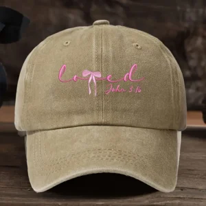 Scriptured Cap, Adjustable, John 3:16, Loved, Khaki