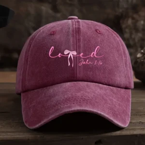 Scriptured Cap, Adjustable, John 3:16, Loved, Burgundy