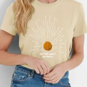 Women's Christian T-Shirt - "Be the Light" Matthew 5:14, Beige