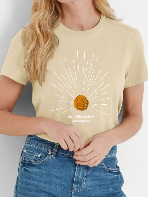 Women's Christian T-Shirt - "Be the Light" Matthew 5:14, Beige