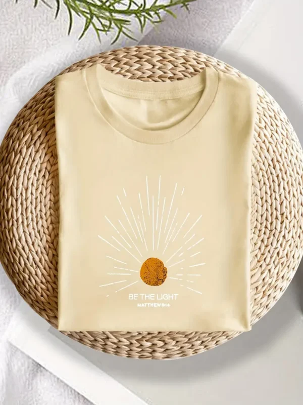 Women's Christian T-Shirt - "Be the Light" Matthew 5:14, Beige - Image 3