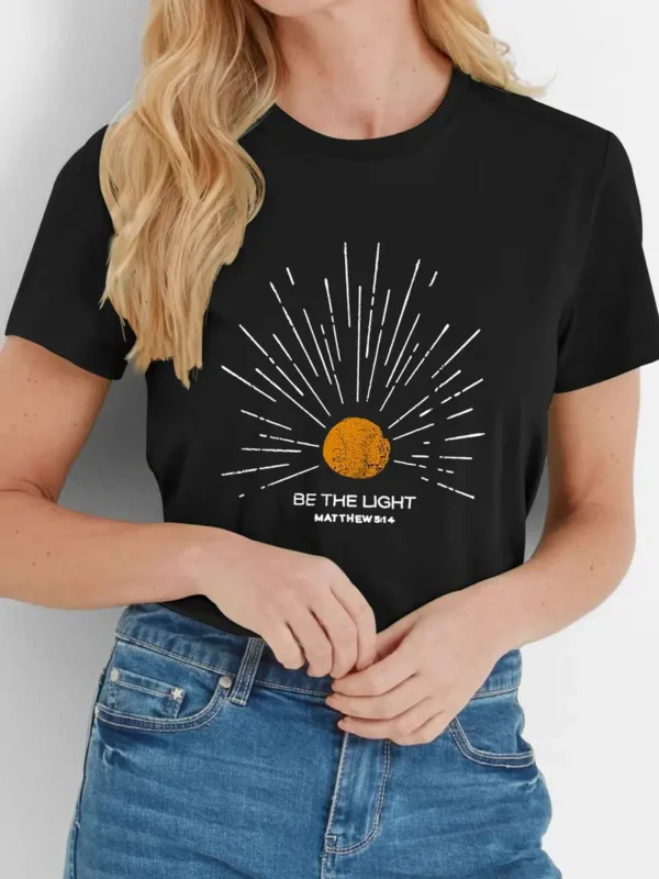 Women's Christian T-Shirt - "Be the Light" Matthew 5:14, Black