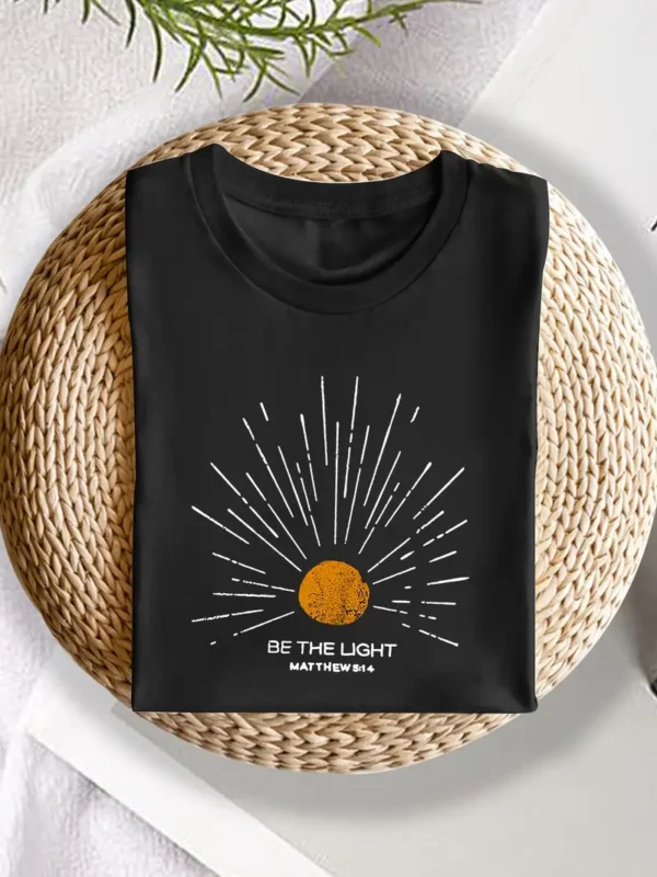 Women's Christian T-Shirt - "Be the Light" Matthew 5:14, Black - Image 3
