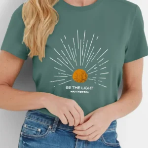 Women's Christian T-Shirt - "Be the Light" Matthew 5:14, Green