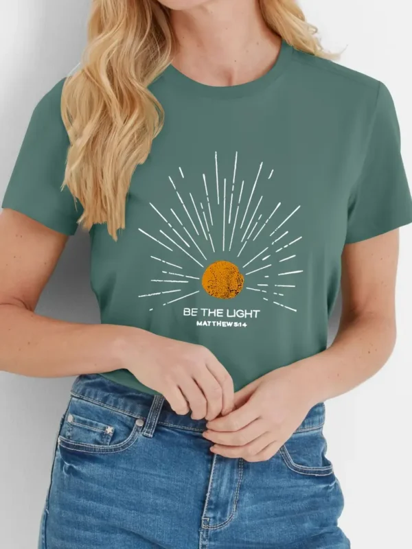 Women's Christian T-Shirt - "Be the Light" Matthew 5:14, Green