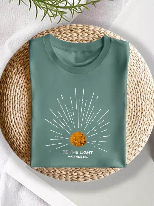 Women's Christian T-Shirt - "Be the Light" Matthew 5:14, Green - Image 3