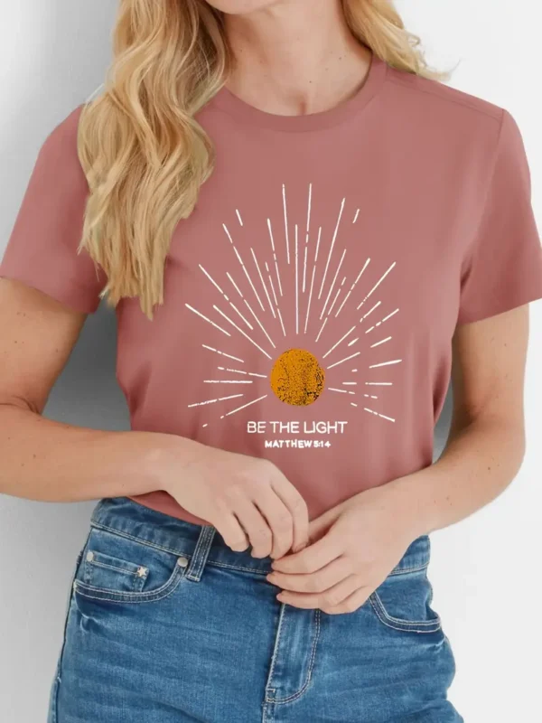 Women's Christian T-Shirt - "Be the Light" Matthew 5:14, Pink