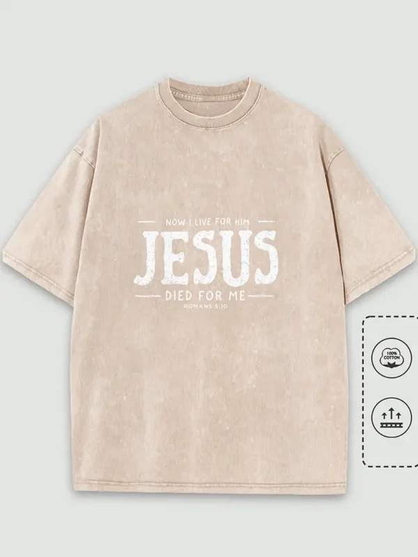 Men's Christian T-Shirt 'Now I live for Jesus', Beige