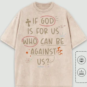 Men's Christian T-Shirt 'When God Is For You Who Can Be Against You', Romans 8:31, Beige