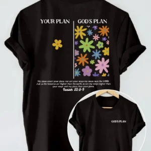 Women's Christian Floral T-Shirt 'Your Plan vs God’s Plan', Black