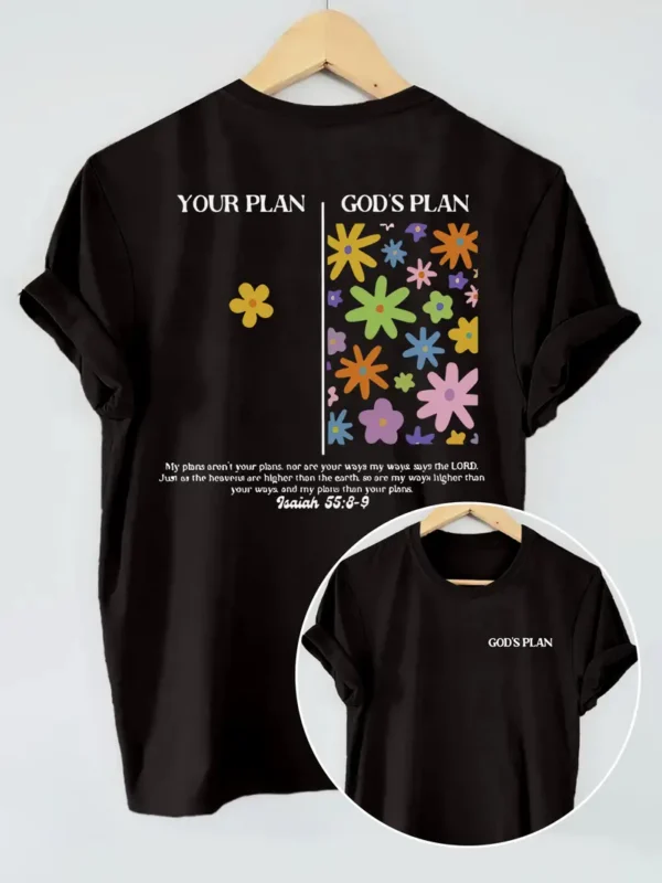 Women's Christian Floral T-Shirt 'Your Plan vs God’s Plan', Black
