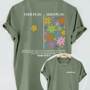 Women's Christian Floral T-Shirt 'Your Plan vs God’s Plan', Green