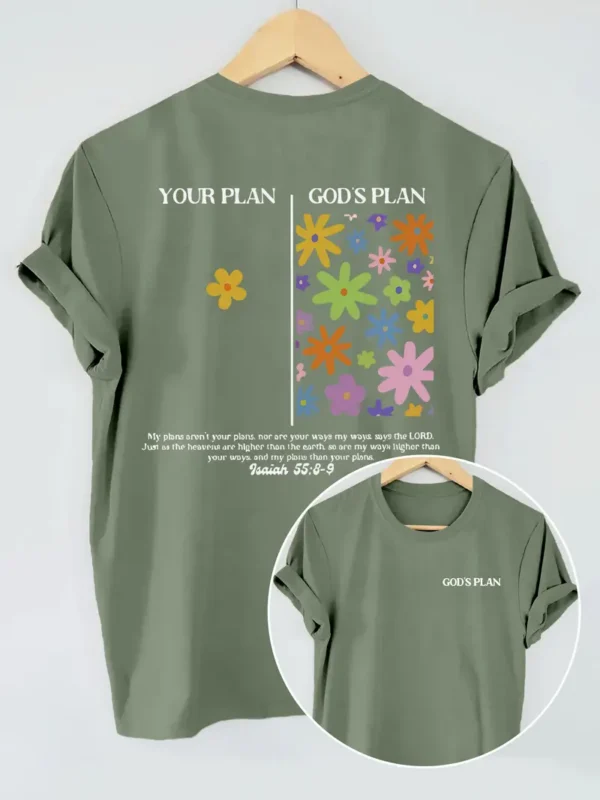 Women's Christian Floral T-Shirt 'Your Plan vs God’s Plan', Green