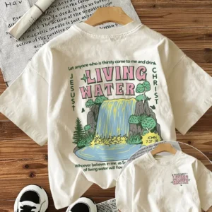 Women's Floral Print T-Shirt - Living Water, John 7:37, Beige
