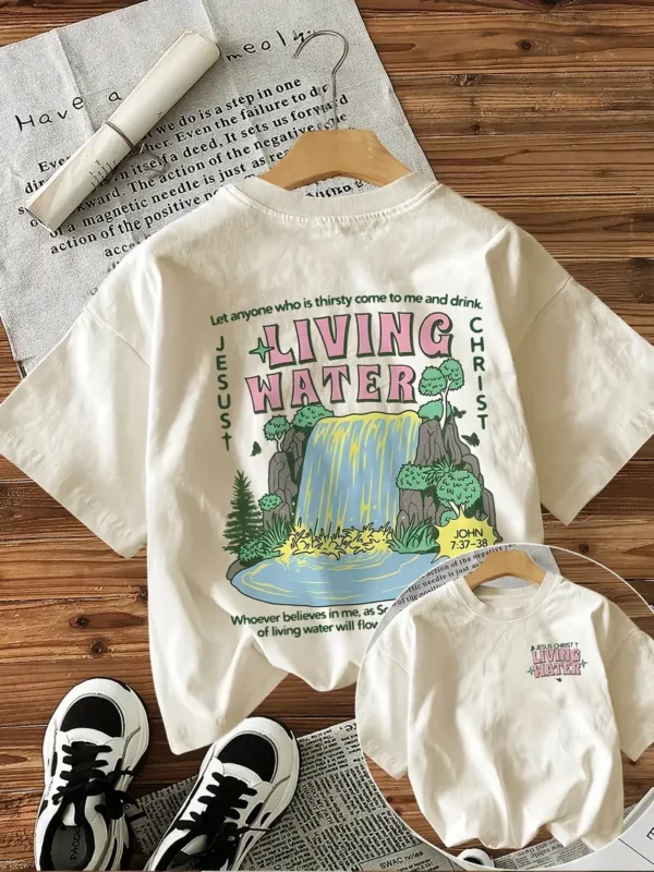 Women's Floral Print T-Shirt - Living Water, John 7:37, Beige
