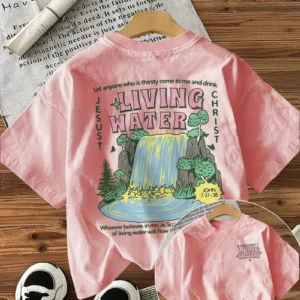 Women's Floral Print T-Shirt - Living Water, John 7:37, Pink